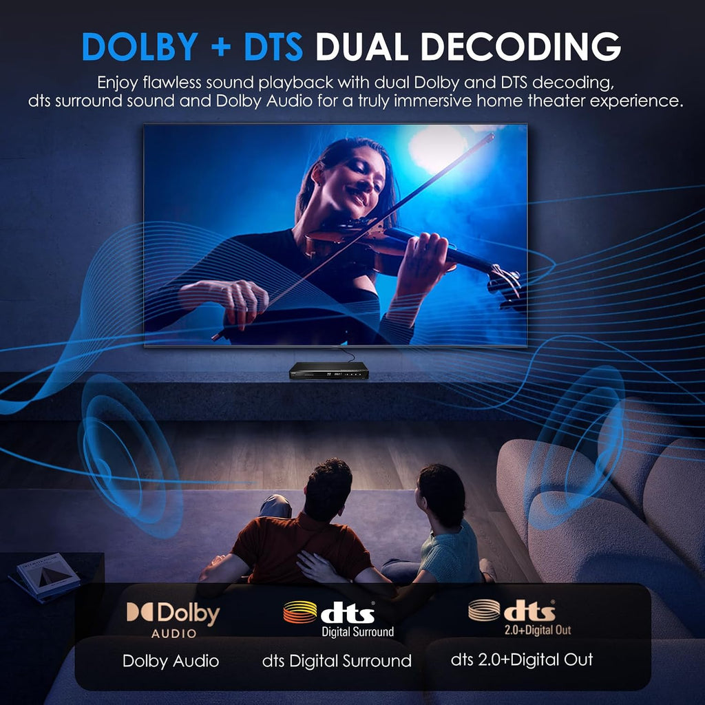 1080P 3D Blu-ray DVD Player for Home Theater, 5.1 Channel Audio Out