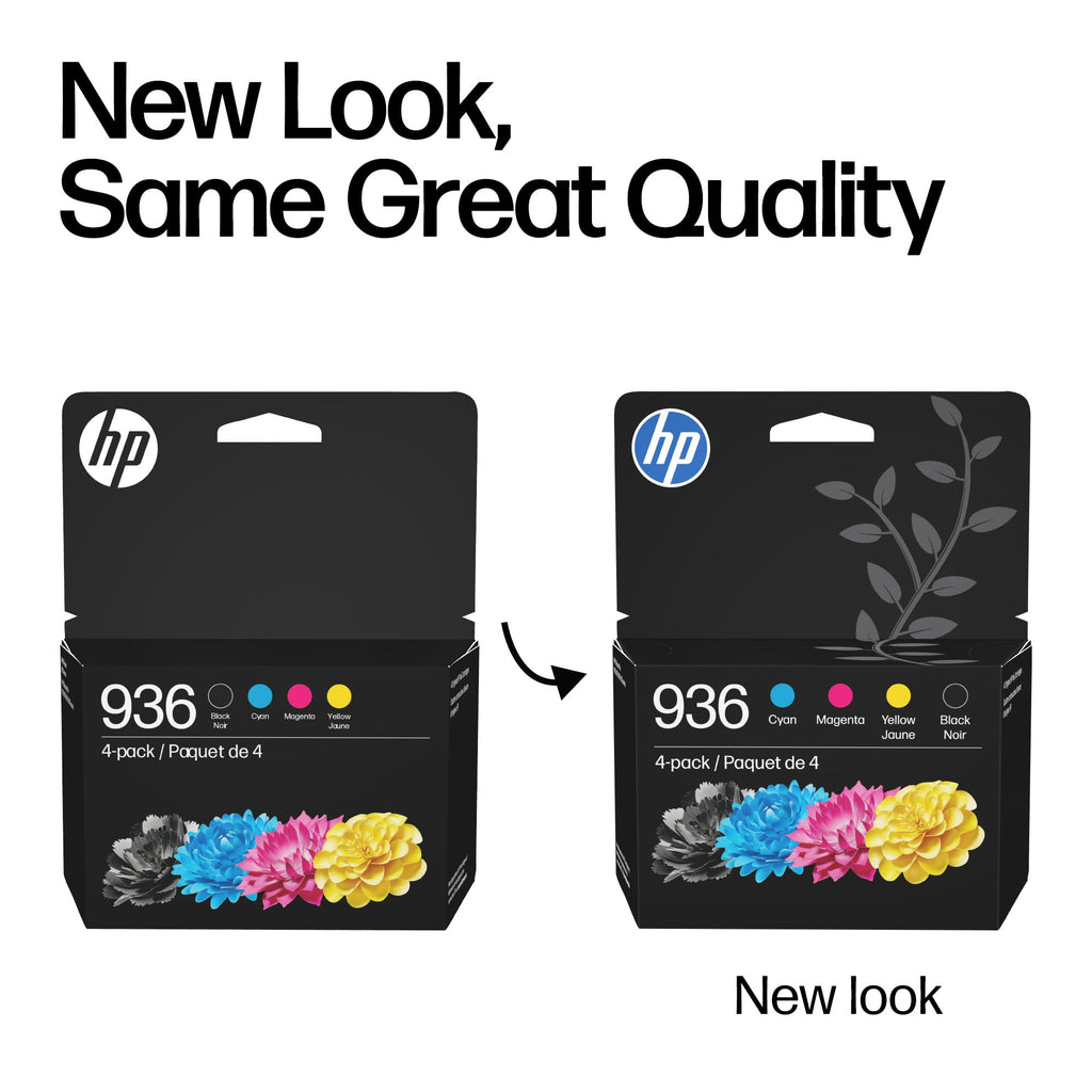HP 936 Black, Cyan, Magenta, Yellow Ink Cartridges (4-Pack) | Works with OfficeJet 9120, Pro 9110, 9120, 9130, Wide Format 9730 | Eligible for