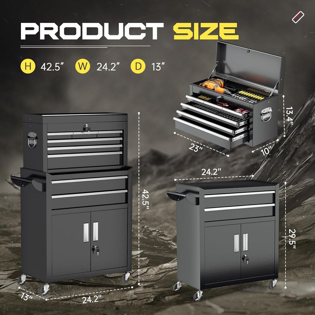 8-Drawer Rolling Tool Chest with Lock, Detachable Tool Cabinet Cart with Wheels, High-Capacity Mechanic Tool Storage for Garage Workshop Warehouse