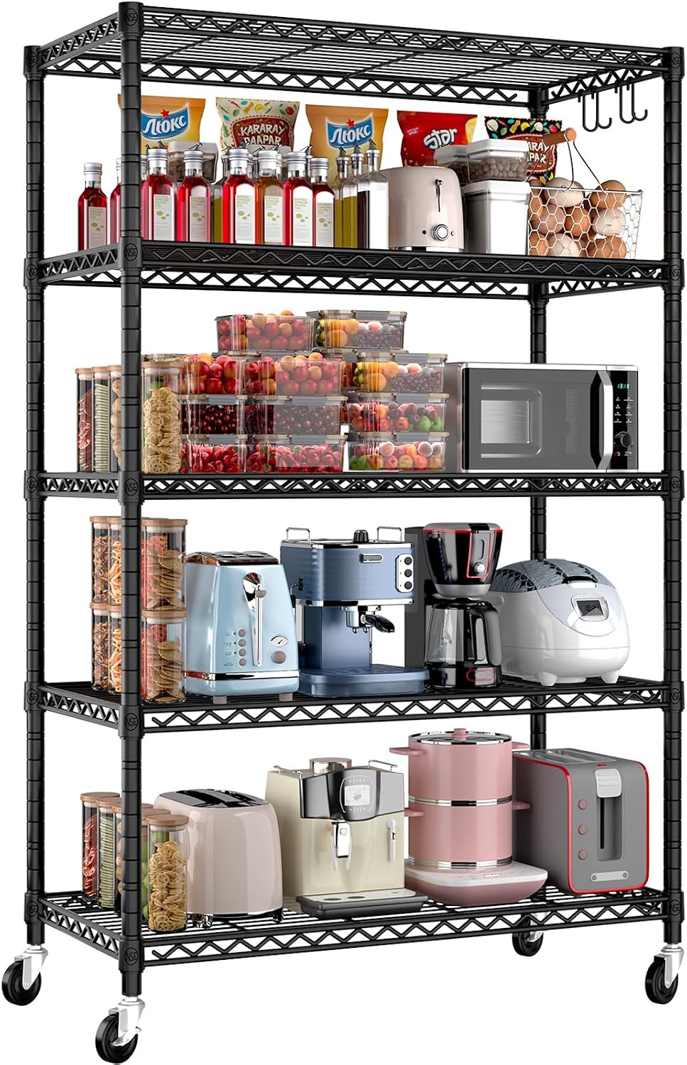 PrimeZone 36"W x 16"D x 79"H Wire Shelving with Wheels, 5-tier Metal Shelf