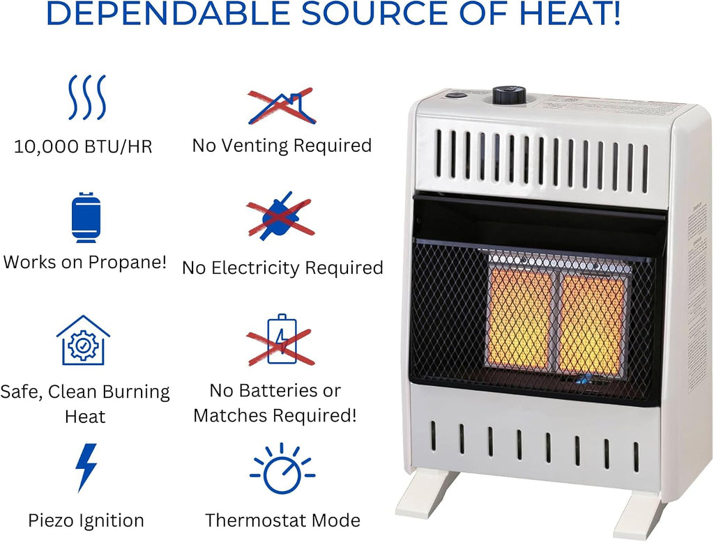 ProCom Heating Liquid Propane Ventless Infrared Plaque Heater With Base Feet - 10,000 BTU, T-Stat Control - Model# ML100TPA-B