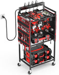 Power Tool Charging Organizer Cart, 8 Outlet 3 USB, 6 FT Cord, Red