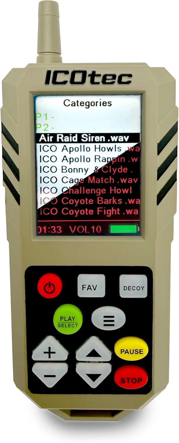 Icotec Atom | Electronic Predator Call | 300 Yard Remote Range | 200 Sounds Included | Coyote, Fox, Crow, Hog Hunting Call
