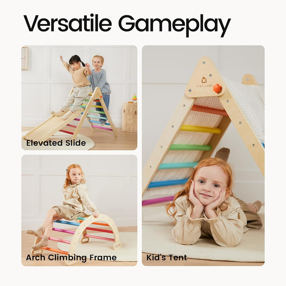 Tiny Land Pikler Triangle Set, 7-in-1 Foldable Climbing Toys Set for Kids