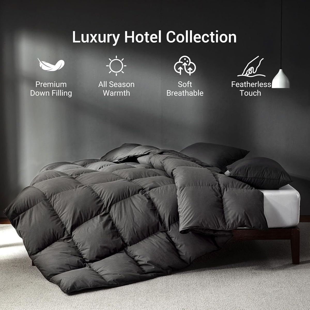 Grey Goose Feather Down Comforter Queen Size, Premium All Season Duvet Insert, 750+ Fill Power 1200TC Cotton Blend Fabric Hotel Style Comforter, 42