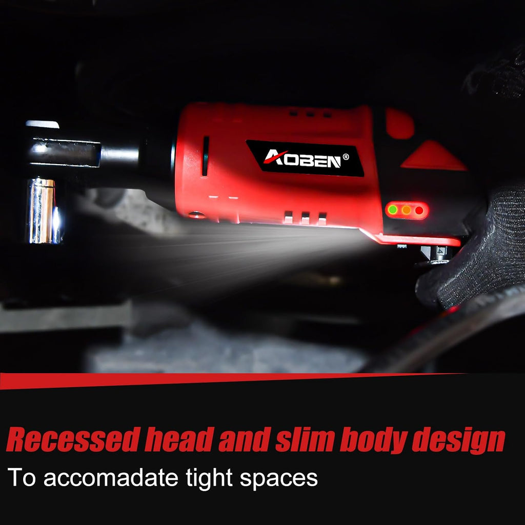 AOBEN Cordless Ratchet Wrench Kit,3/8" ratchet,40 Ft-lbs Electric Power Ratchet Set with Variable Speed Trigger,2 Packs 2000mAh Lithium-Ion Battery