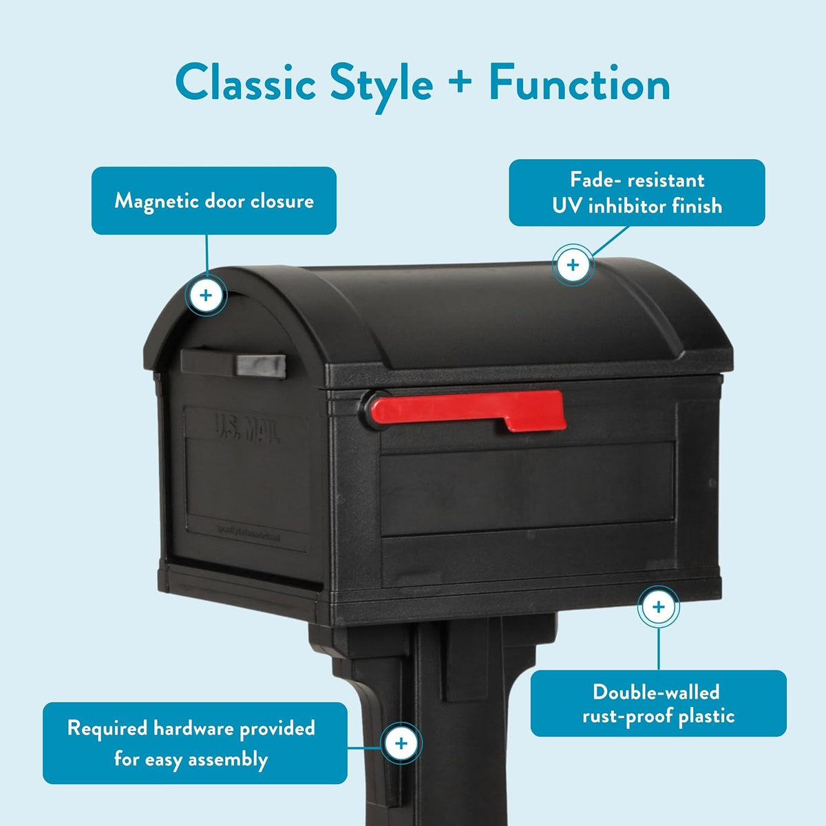 Architectural Mailboxes Grand Haven™ T4, USPS Approved Next Generation Rust-Proof Plastic Post Mounted Mail Box for Outside, Black, XL Extra Large