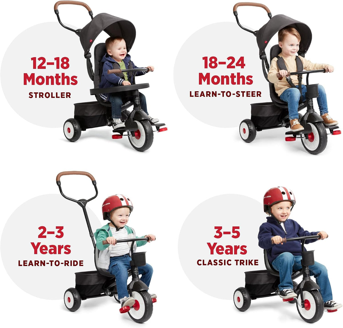 Radio Flyer City 4-in-1 Stroll 'N Trike, for Riders 1-5 Years Old, Black