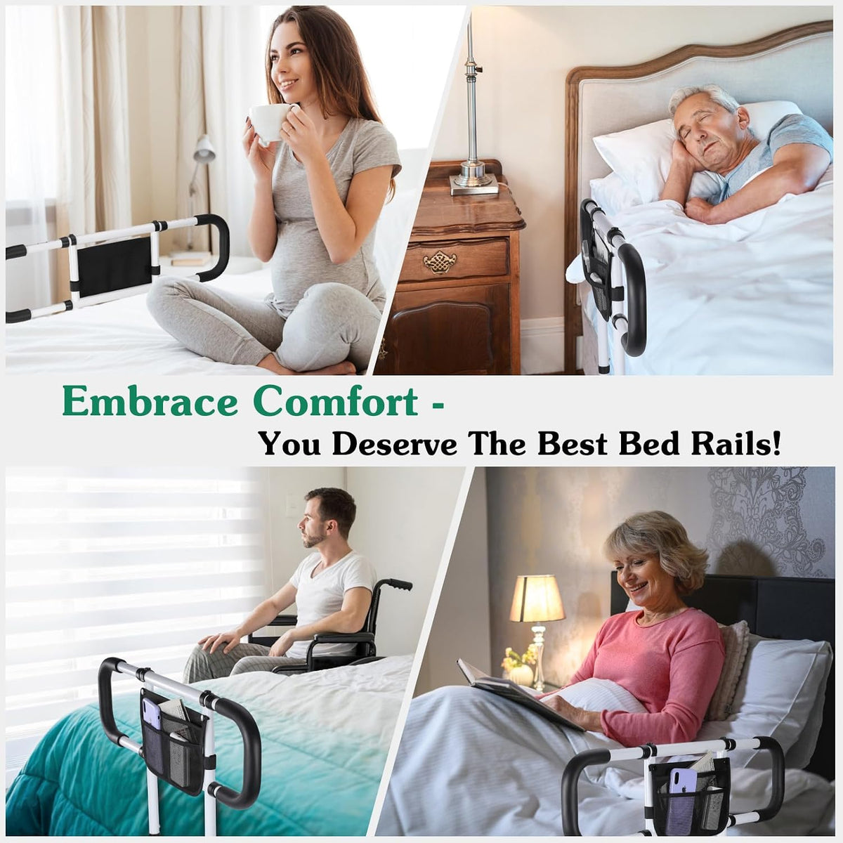 Bed Rails for Elderly Adults Safety - Extended Bed Assist Rail for Seniors - Adjustable Beds Side Rails Handle Support Bar Bed Guard with Storage Bag