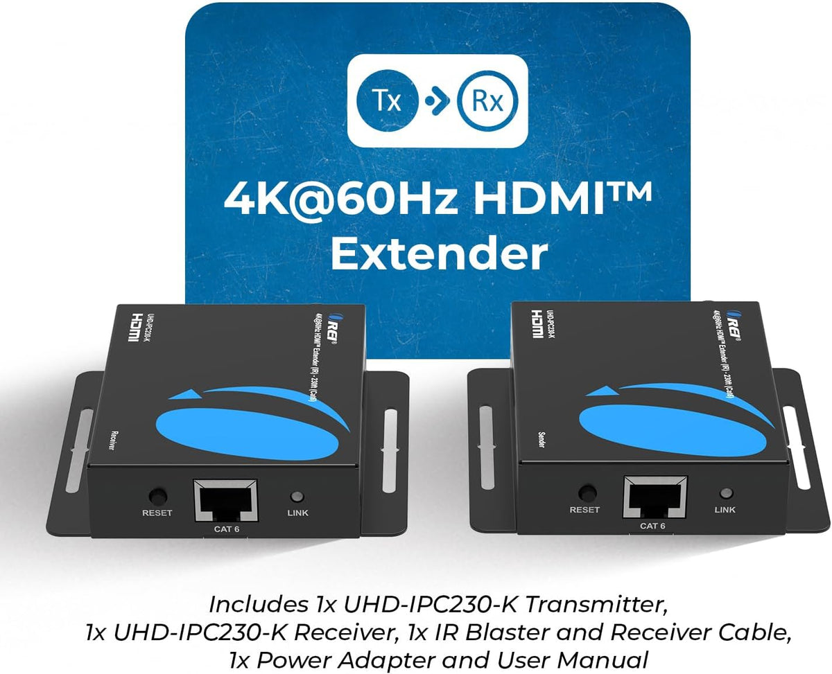 OREI HDMI Over Ethernet Extender via CAT6 4K, 230ft POC, 1-Way IR, HDR HLG