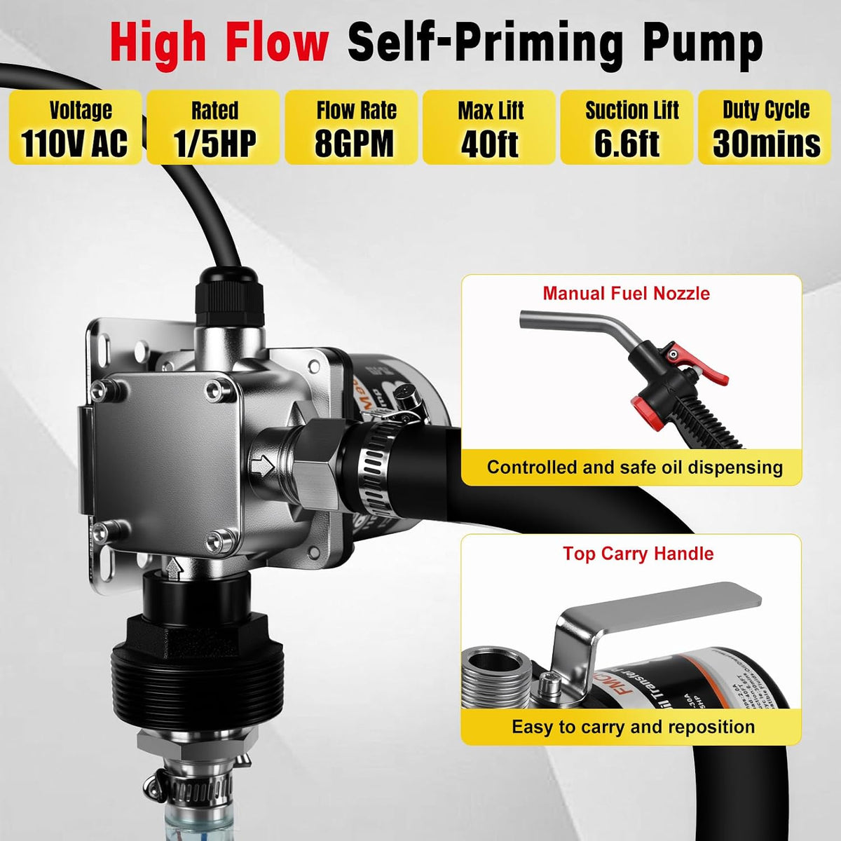 FMCNMech 8 GPM 110V Electric Oil Transfer Pump Kit
