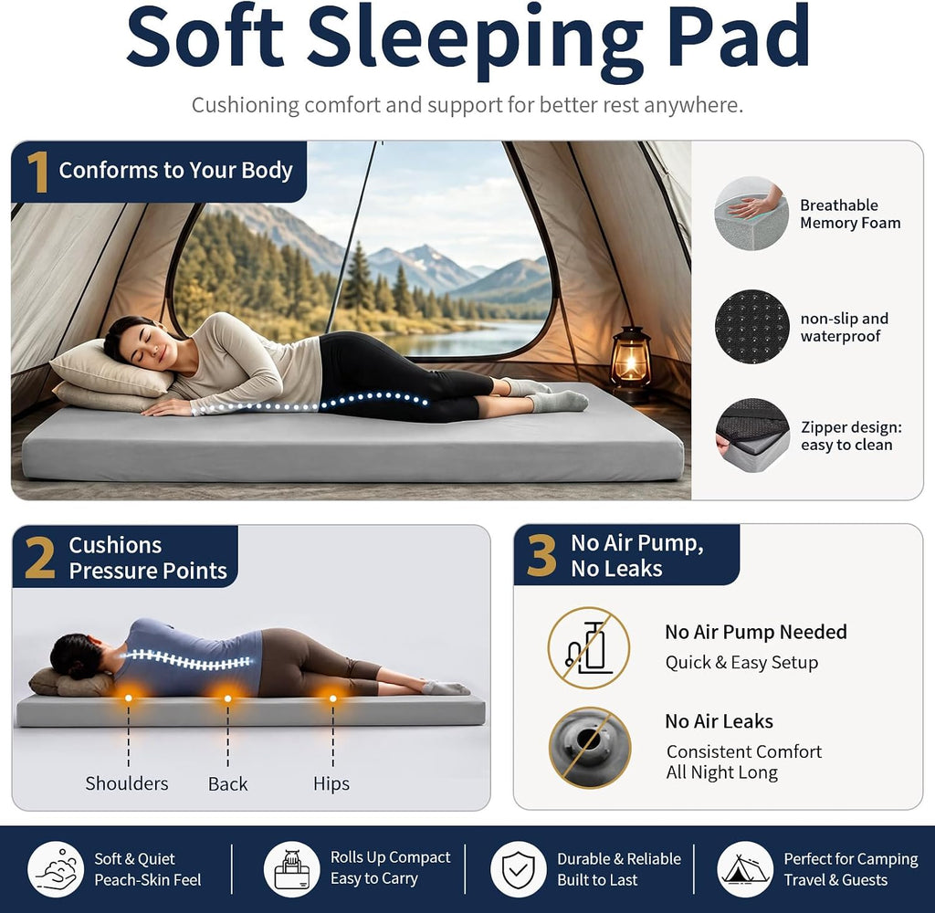 Memory Foam Camping Mattress Pad,Sleeping Pad for Camping