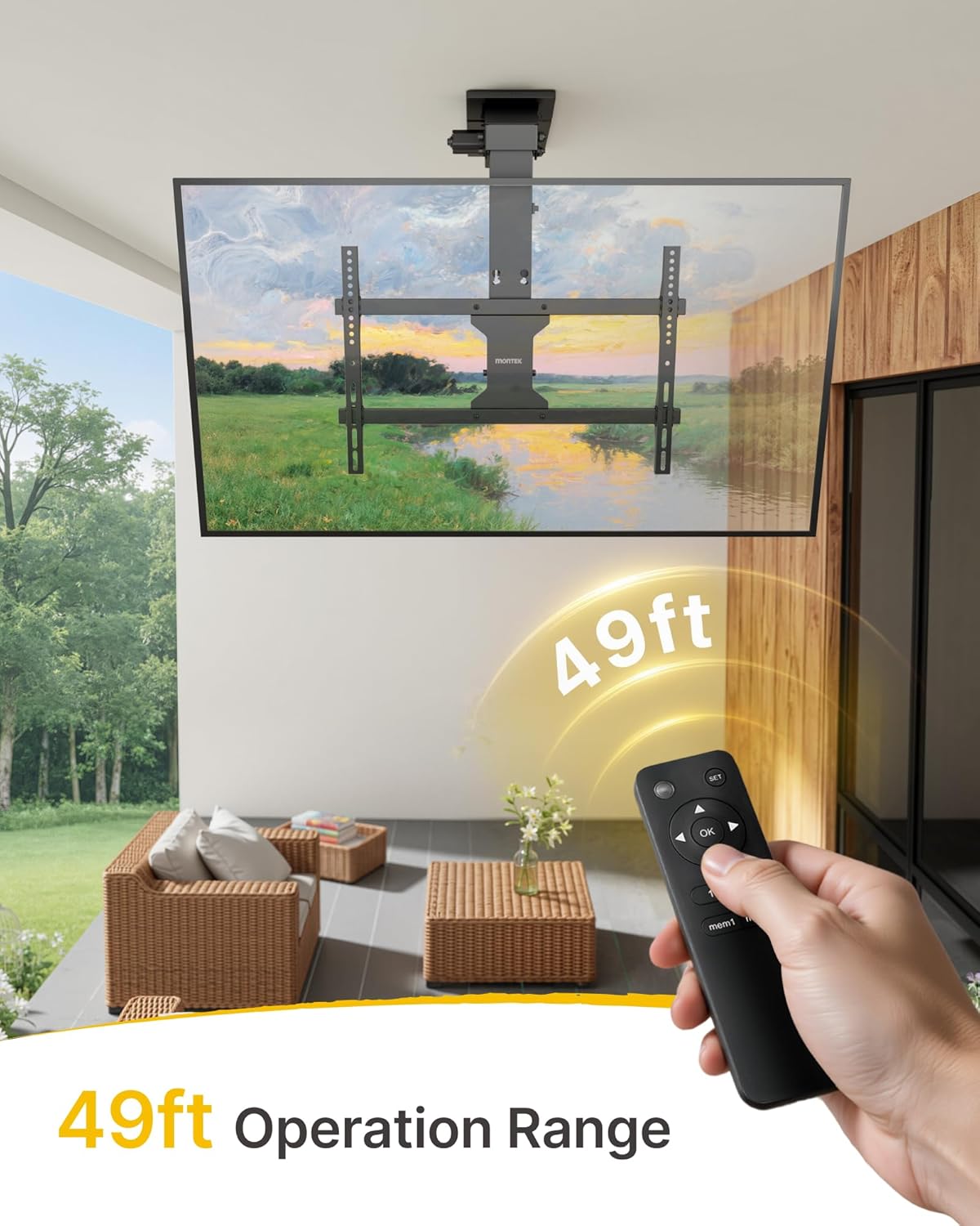 monTEK Motorized Ceiling TV Mount with Remote for 37-75 Inch TVs