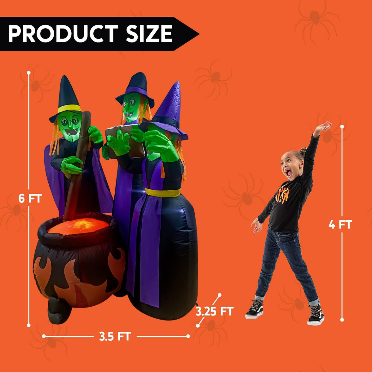 Joiedomi 6 FT Tall Halloween Inflatables Three Witch Around Cauldron with Flame Light Yard Outdoor Decoration Blow Up with Build-in LEDs for