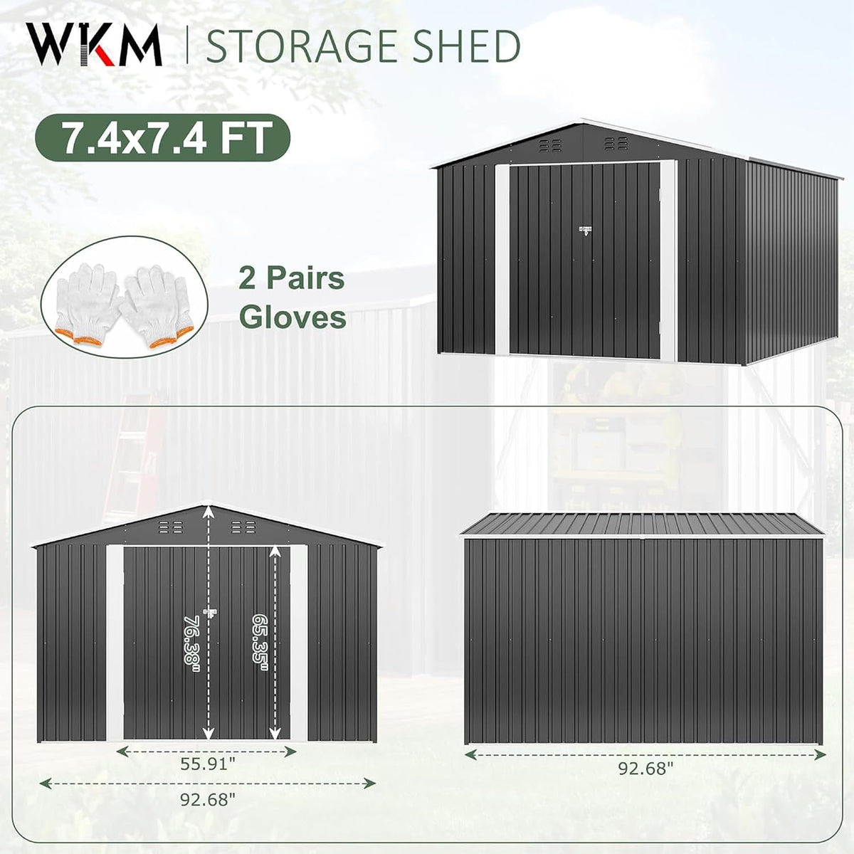 WKM 8X8 FT Outdoor Storage Shed Black