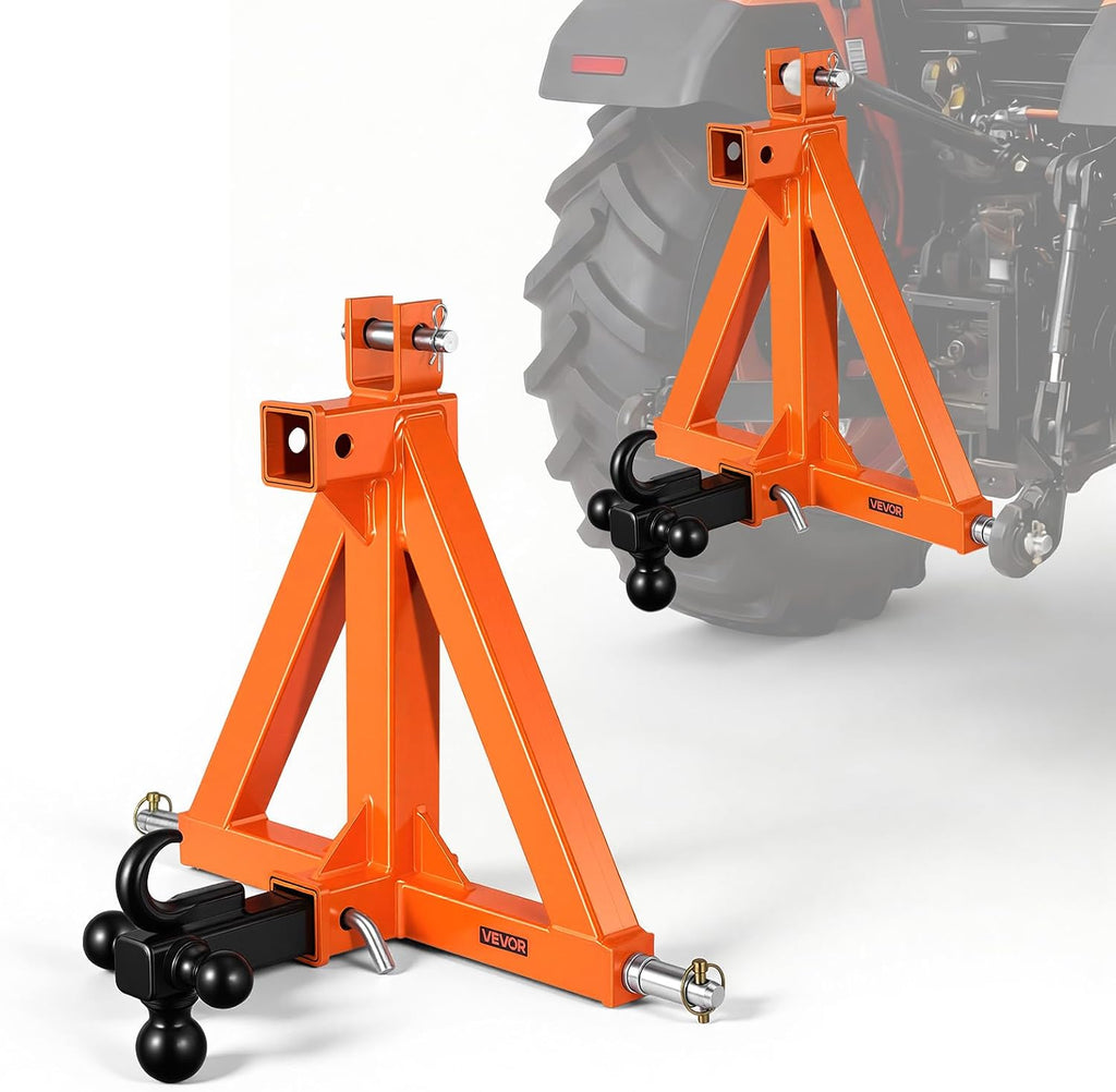 VEVOR 3 Point Trailer Hitch with 2" Receiver, 3 Pt Quick Hitch with 3 Trailer Balls, Tractor Tow Drawbar Adapter for Category 1, Kubota, Mahindra
