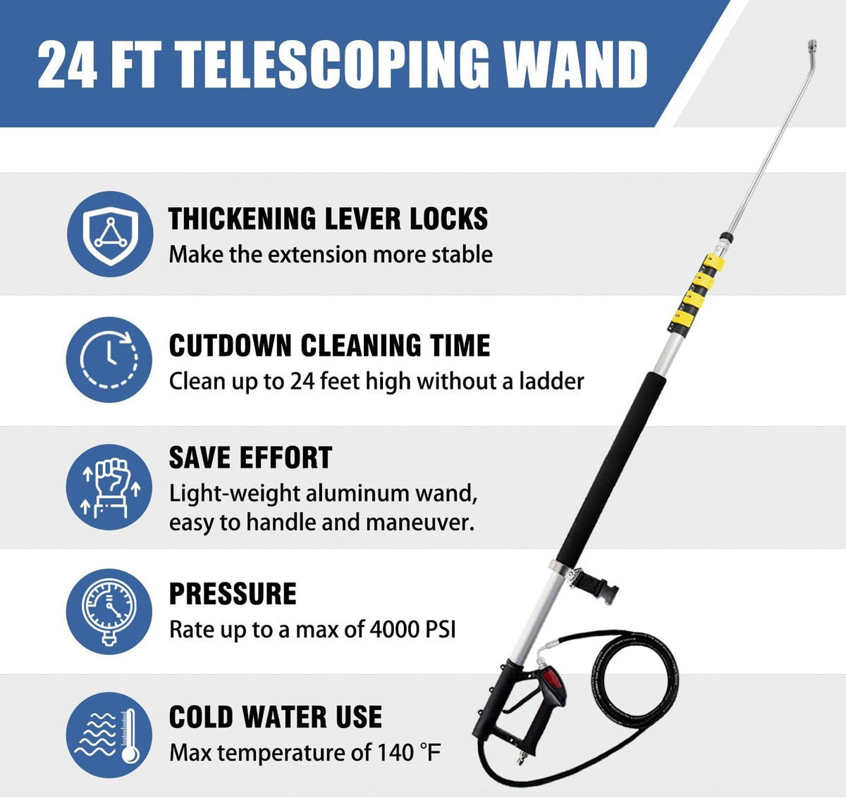 JANZ 24 FT Pressure Washer Telescoping Wand with Extension Wands