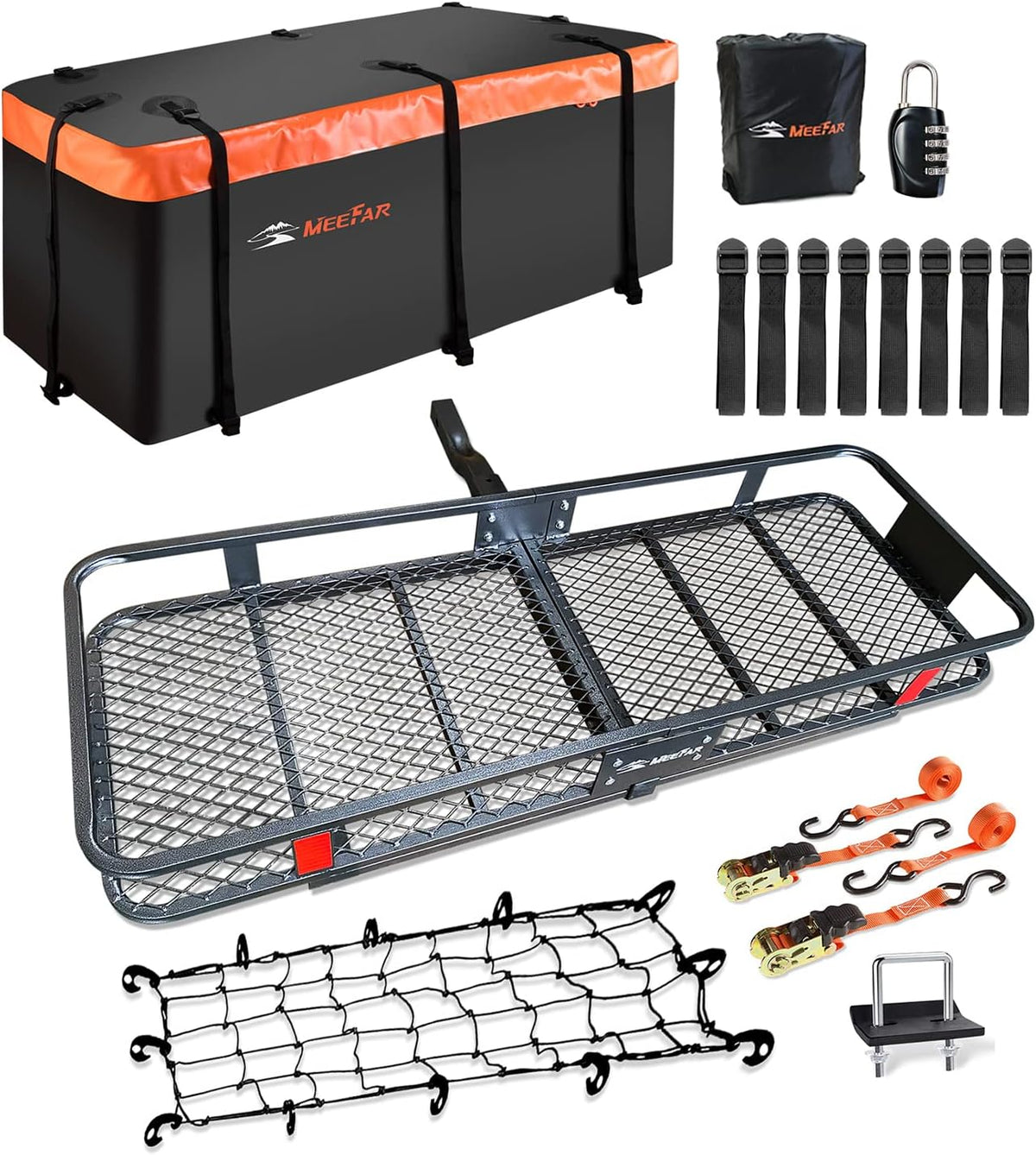 Hitch Mount Cargo Carrier Rack Basket 60"*20"*6"+Waterproof Bag 16 Cu.Ft.