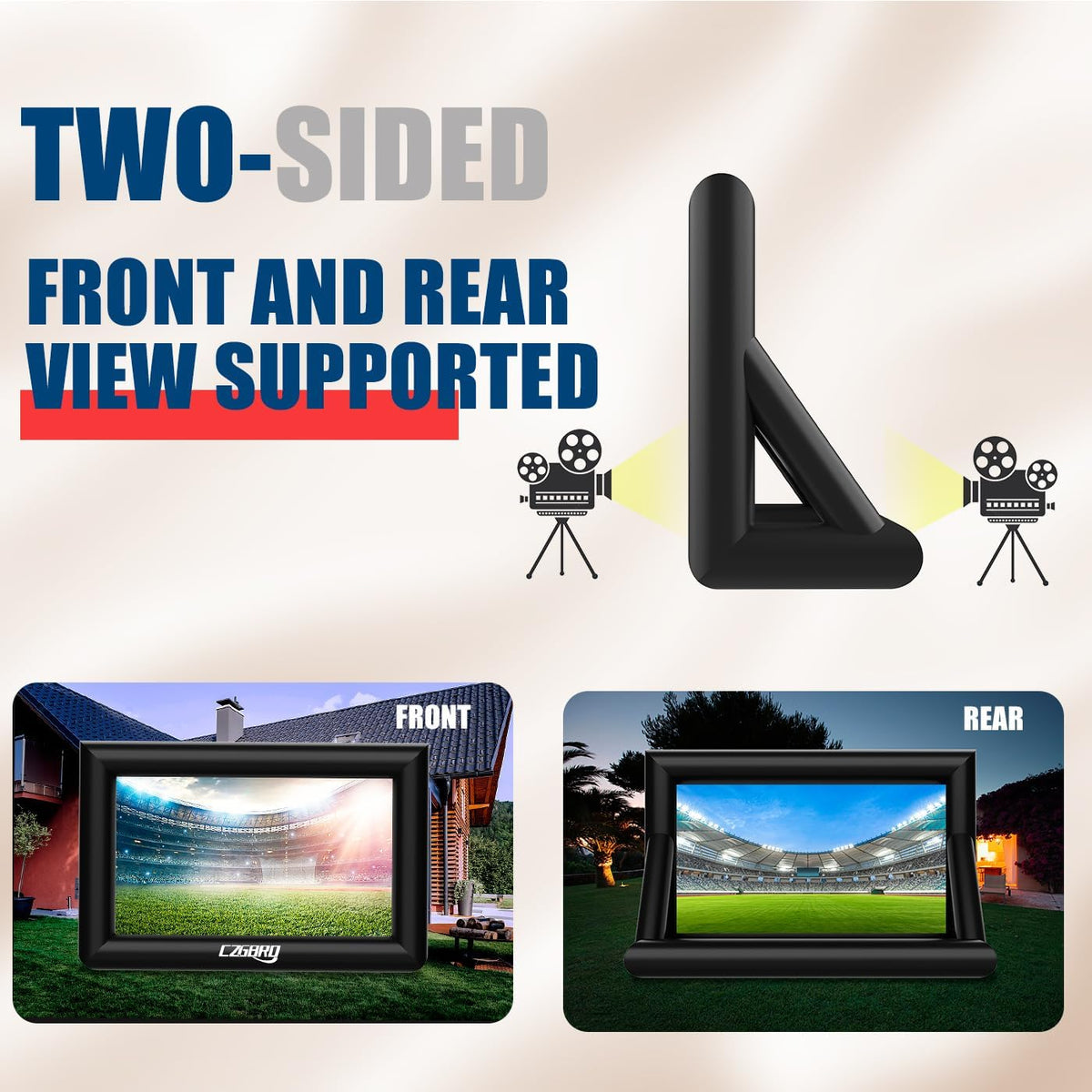 CZGBRO Inflatable Projector Screen, 14FT Outdoor Blow Up Movie Screen with Air Blower, Front & Rear Projection 16:9 One Piece Design, Inflatable