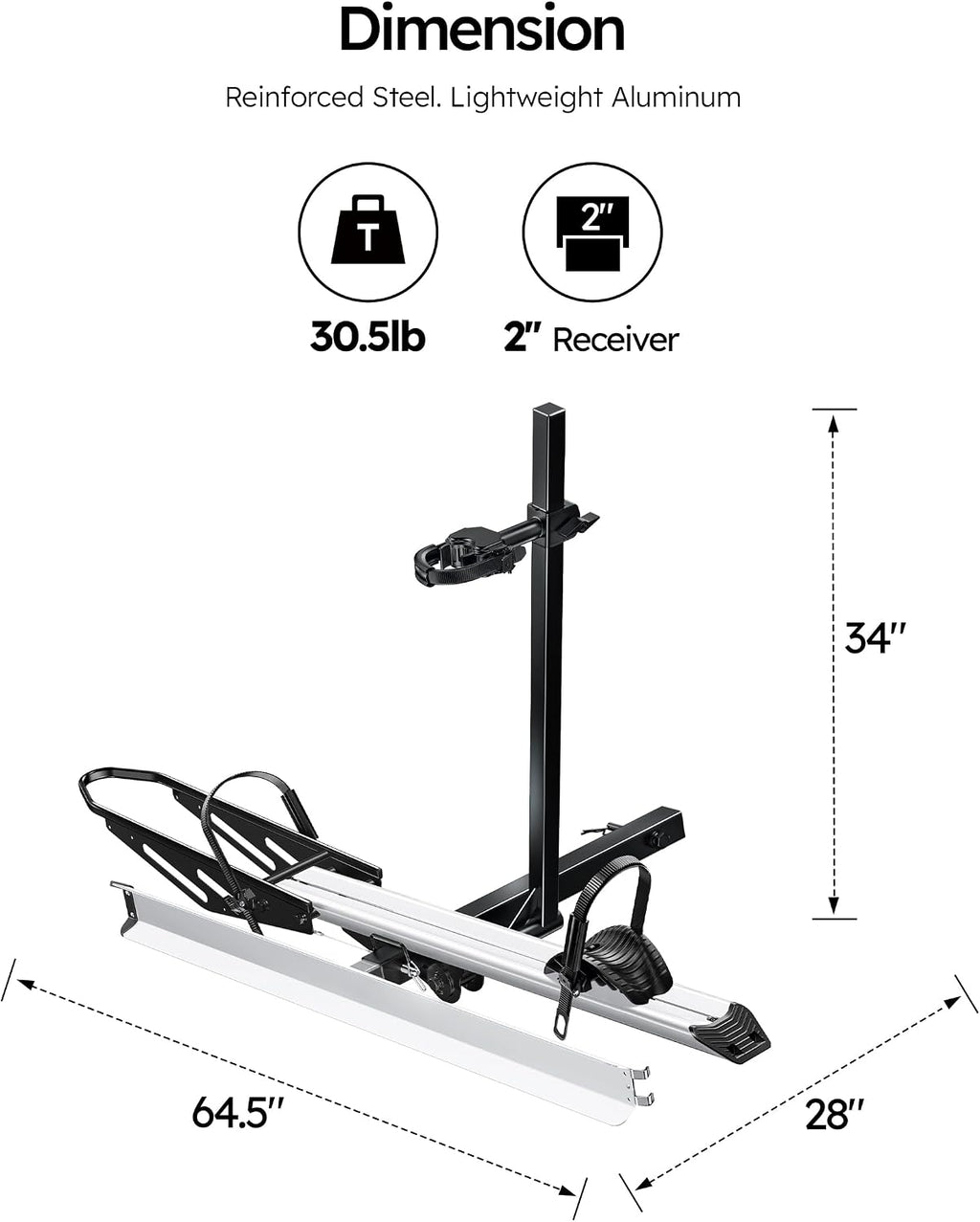 Young Hitch Mount Single Bike Rack with Ramp, 100 lbs Capacity