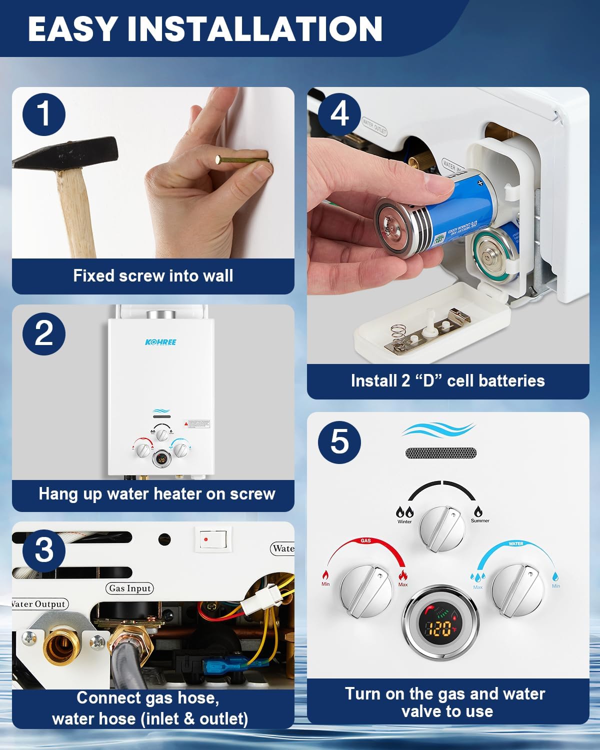 Kohree Propane Water Heater Tankless,1.58 GPM 6L Water Heater for Camping