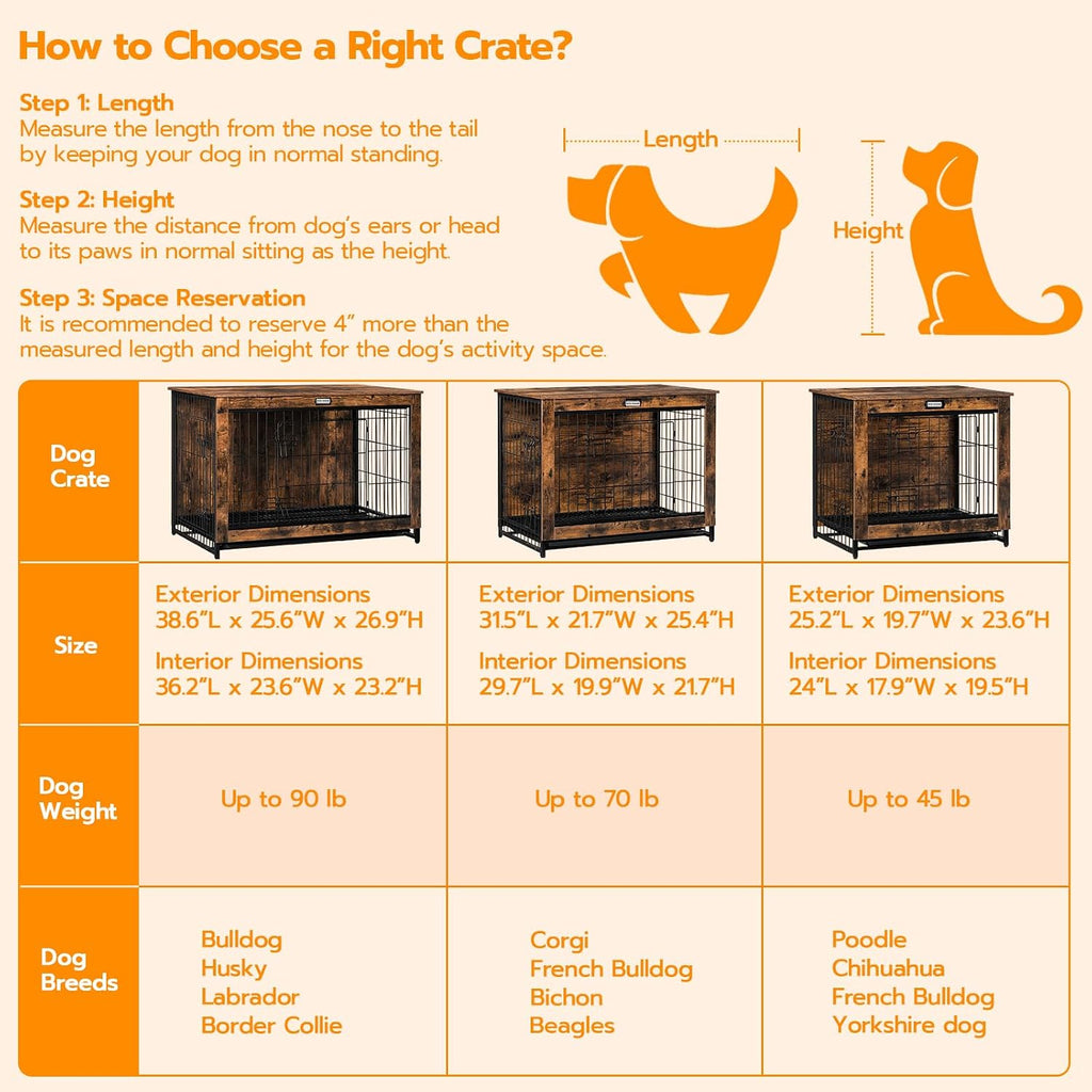 HOOBRO Dog Crate Furniture, 38.6" Large Dog Kennel Indoor, Wooden Cage with Pull-Out Tray, Double Doors Pet House Side End Table for