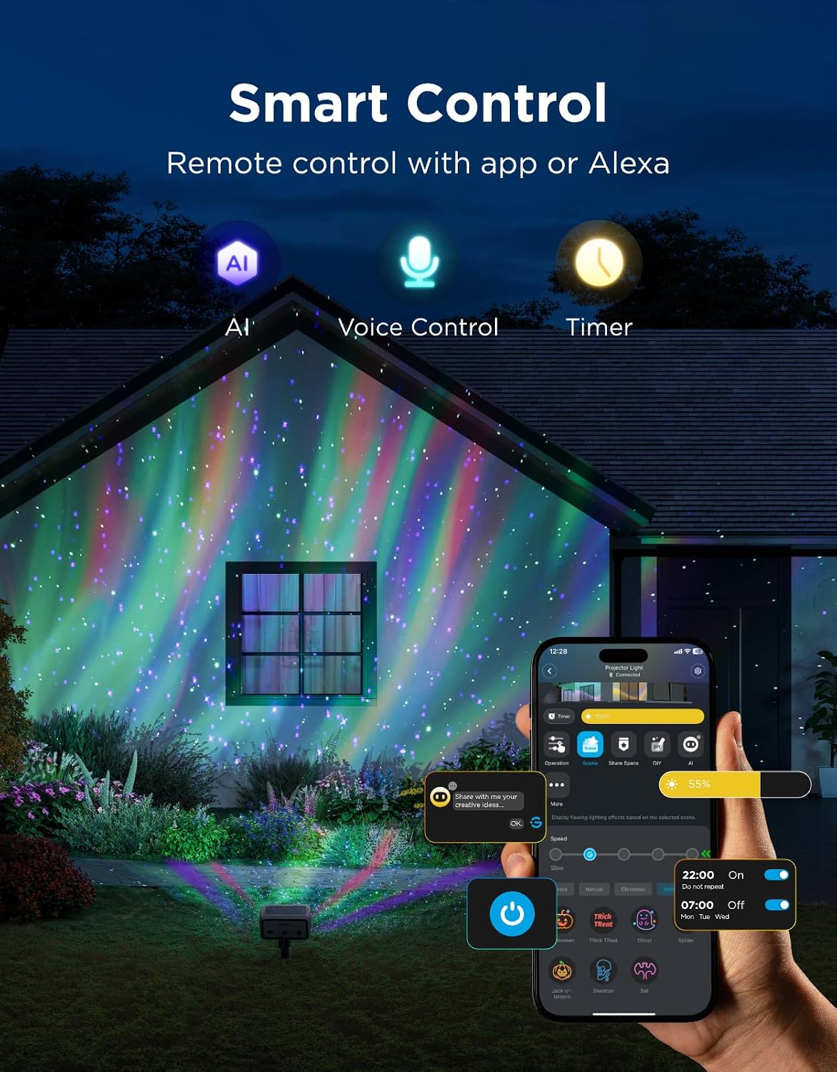 Govee Outdoor Halloween Projector Light, Upgraded Aurora Star Projector
