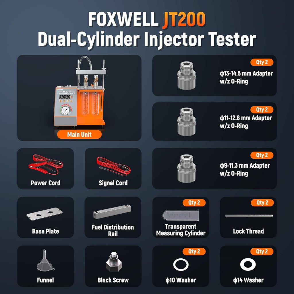FOXWELL JT200 Fuel Injector Tester Cleaner - Visualize Spray Pattern & Flow