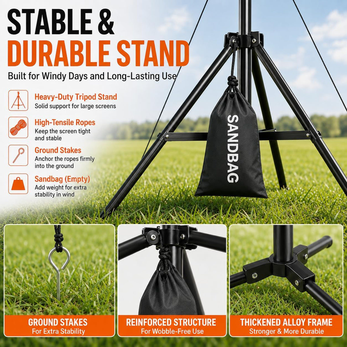 Outdoor Projector Screen with Stand, TOWOND 120 inch Portable Movie Screen, 16:9 HD Foldable Anti-Crease Projection Screen with Carry Bag for Sports