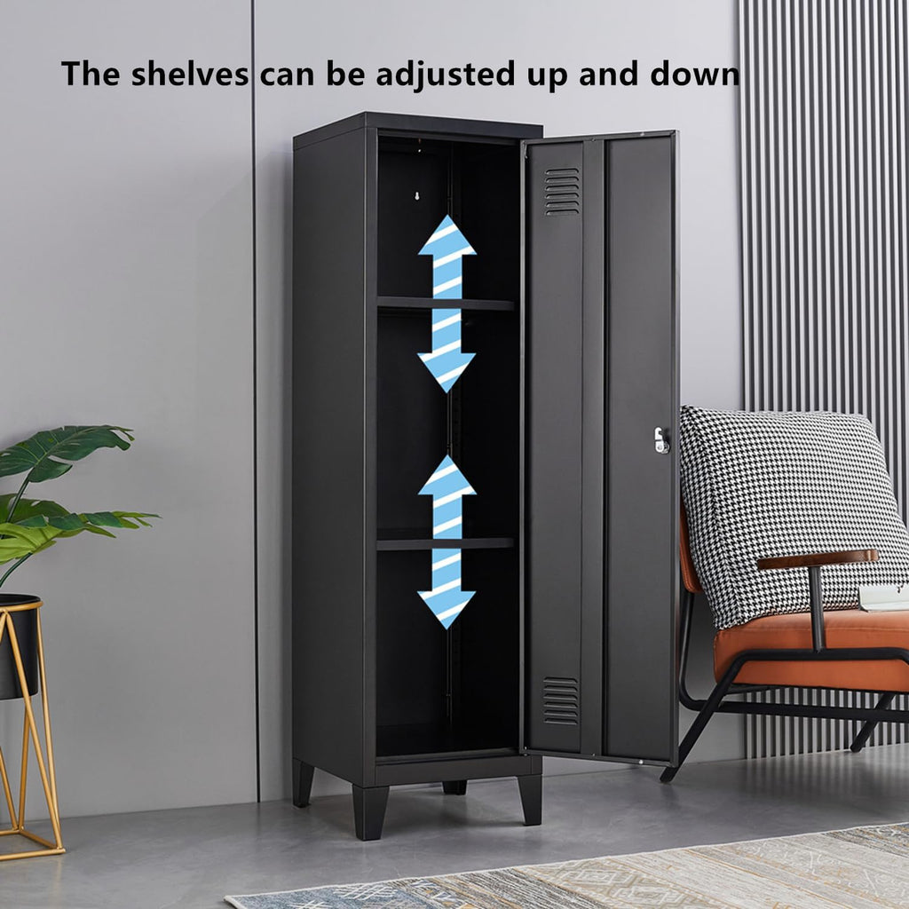 Metal Locker with Doors and Shelves, Locking Storage Cabinets for Small Spaces, Lockers for Employees, Lockable Storage Lockers for Office Garage