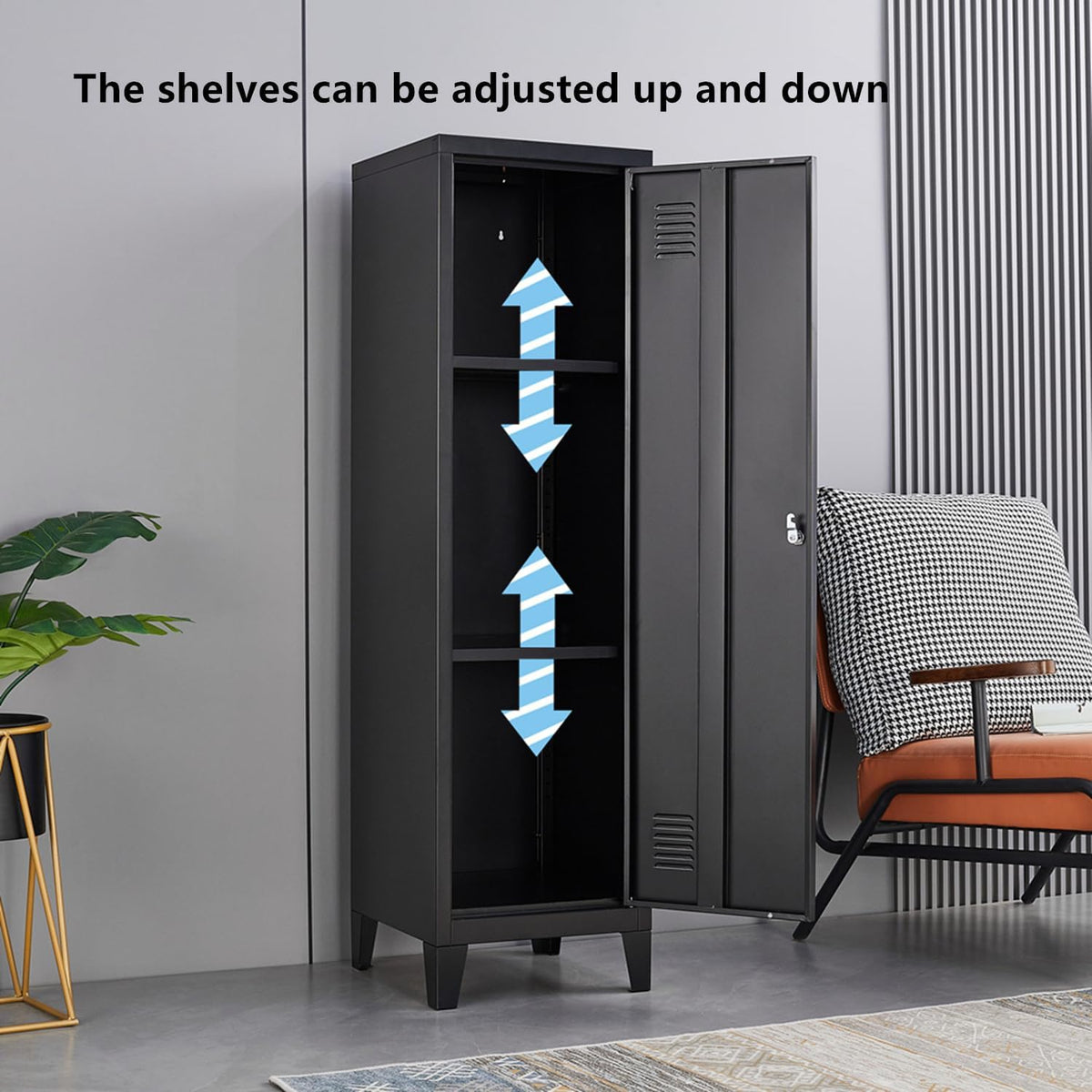 Metal Locker with Doors and Shelves, Locking Storage Cabinets for Small Spaces, Lockers for Employees, Lockable Storage Lockers for Office Garage