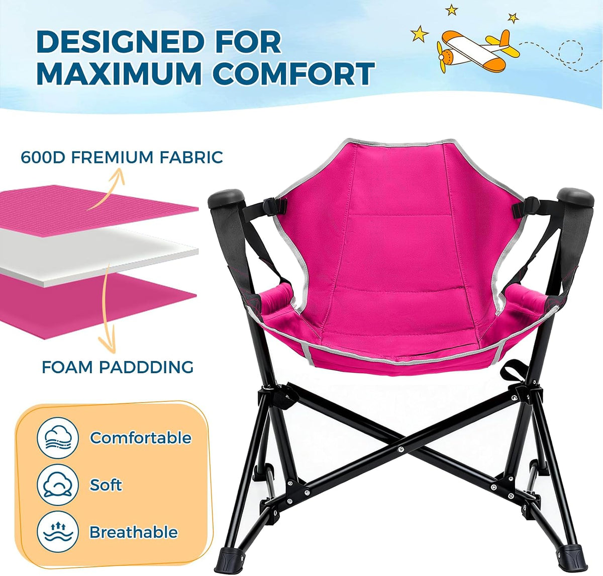 Kids Hammock Chair, Kids Camping Chair, Folding Chair, Pink
