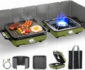 2 Burner Camping Stove with Windshield, 20000 BTU Propane Camp Stove, Portable Folding Gas Stove, Camping Essentials Gear Includes Frying Pan, Coffee