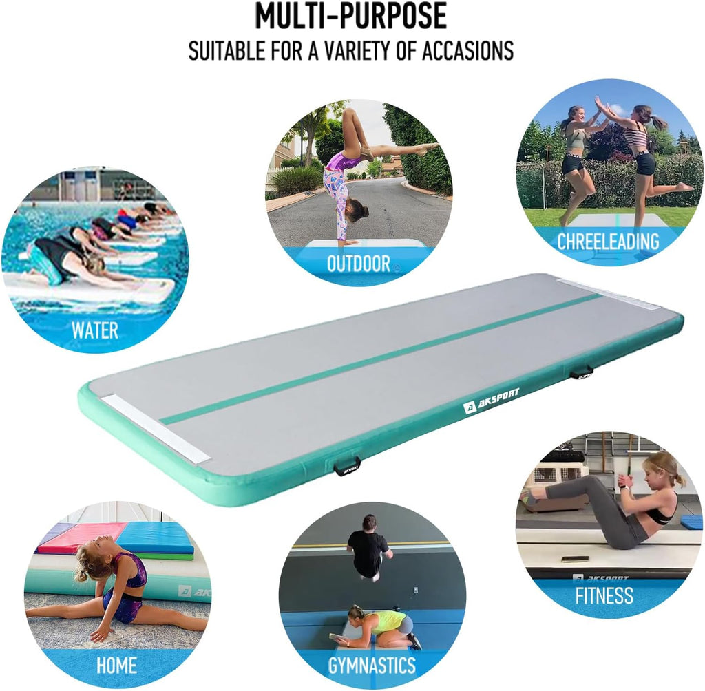AKSPORT Gymnastics Air Mat Tumble Track Tumbling Mat Inflatable Floor Mats with Air Pump for Home