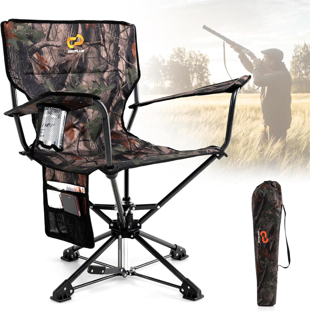 Goplus 360° Swivel Hunting Chair, Folding Hunting Blind Chair for Adults with Cup Holder & Carrying Bag, Lightweight Portable Camping Chairs for Lawn