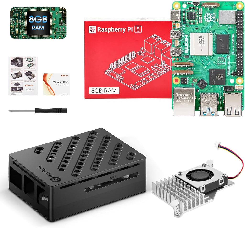 RasTech Raspberry Pi 5 8GB Kit with Active Cooler and Pi5 Case