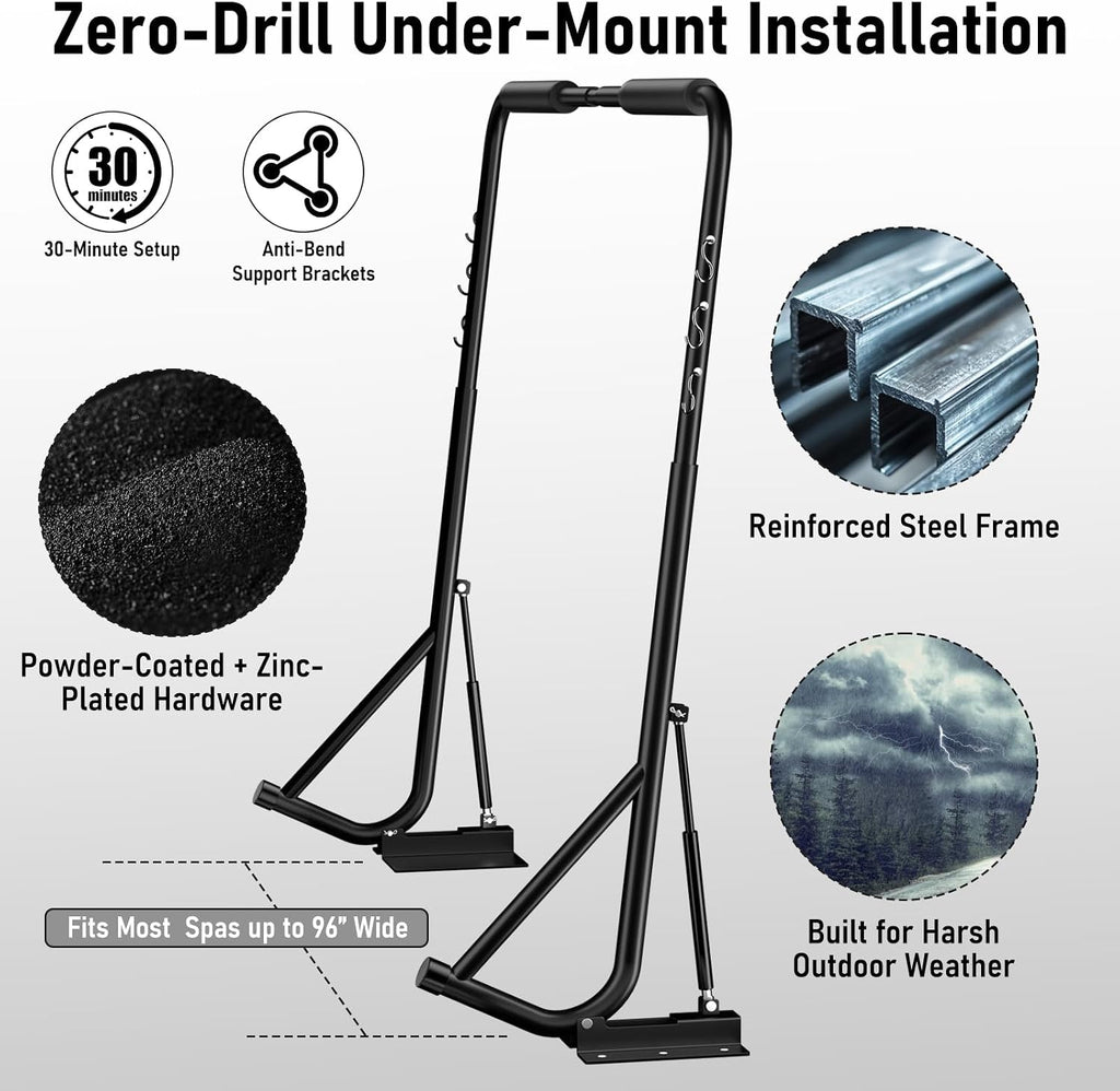 Hydraulic Hot Tub Cover Lift Adjustable Spa Cover Lifter No-Drill Design Hot Tub Lid Lifter Spa Cover Lift for Most Spa Hot Tubs Removal System