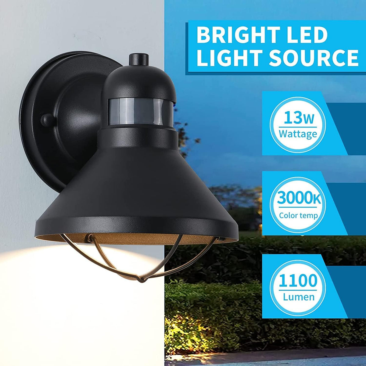 2 Pack Dusk to Dawn Motion Sensor Outdoor LED Wall Light Fixture