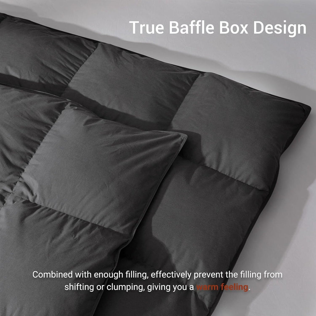 Grey Goose Feather Down Comforter Queen Size, Premium All Season Duvet Insert, 750+ Fill Power 1200TC Cotton Blend Fabric Hotel Style Comforter, 42