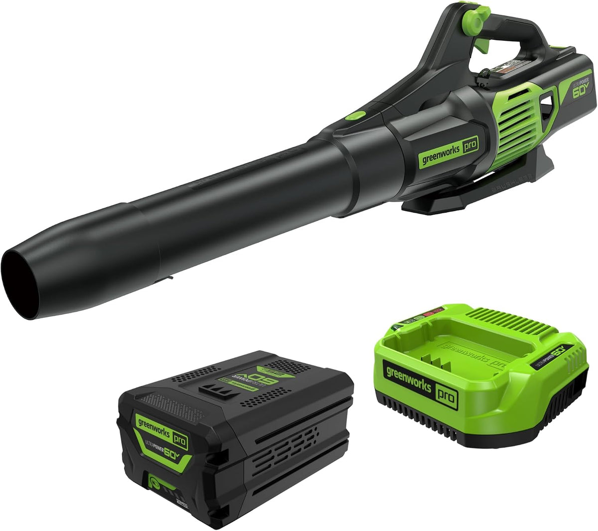 Greenworks 60V Electric Leaf Blower, 610 CFM, 2.5 Ah Battery and Charger