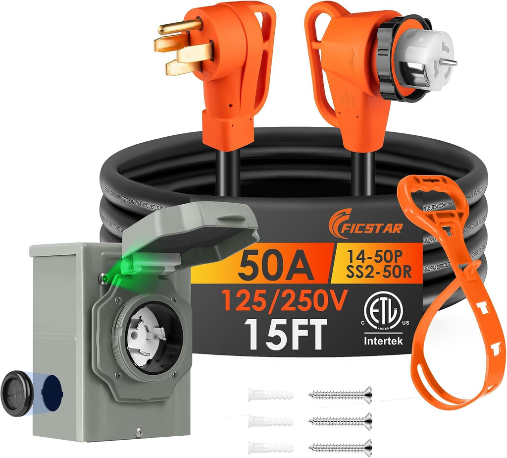 15FT 50 Amp Generator Cord Kit with Inlet Box