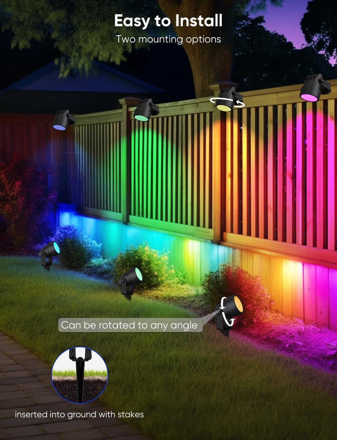 Landscape Lighting, RGBW Spotlights with APP Control,8 Pack