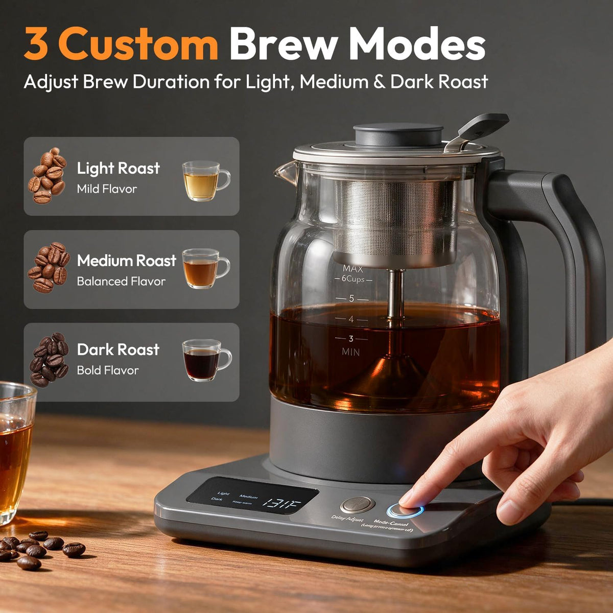 6-Cup Electric Percolator Coffee Pot-3 Custom Brew Modes
