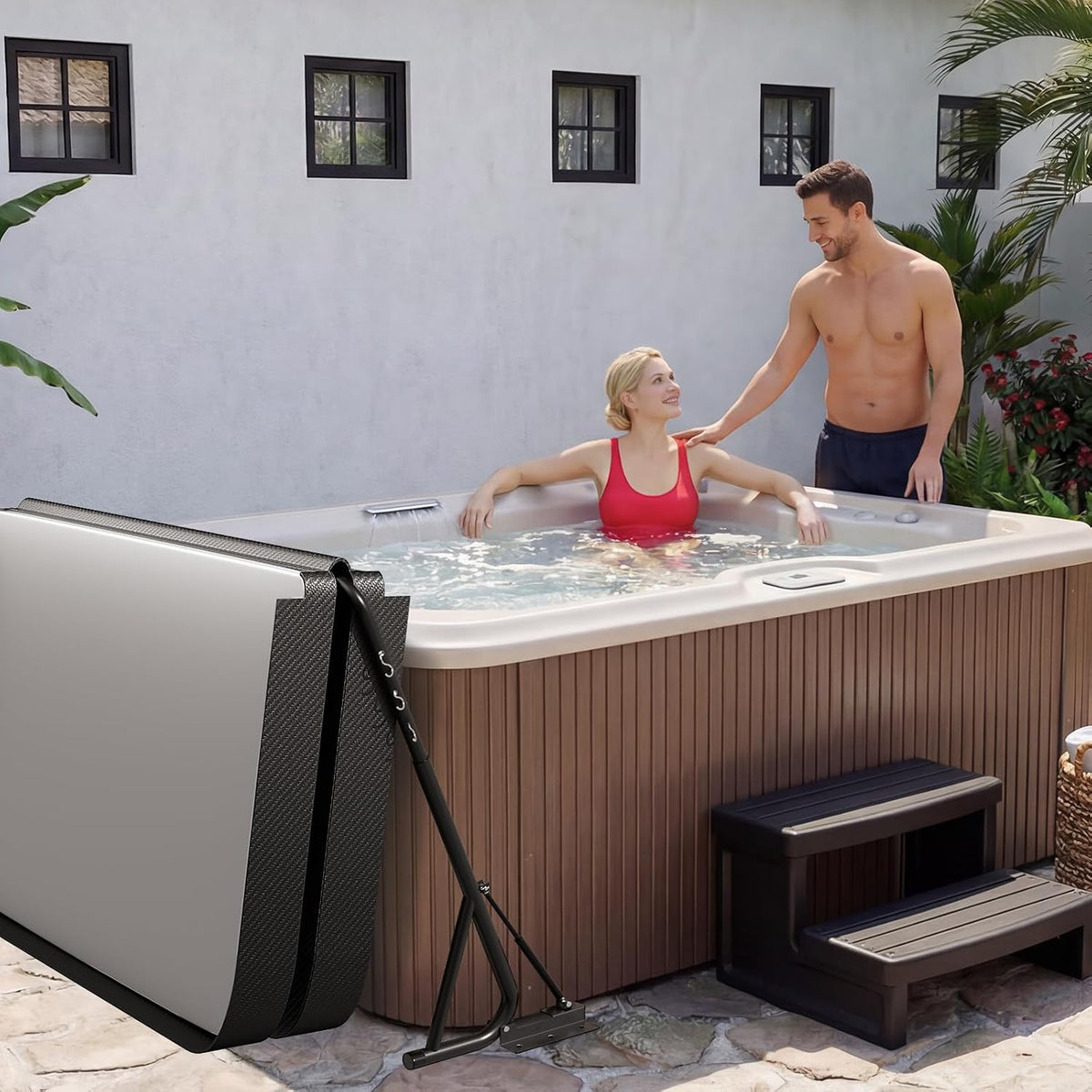 Hydraulic Hot Tub Cover Lift Adjustable Spa Cover Lifter No-Drill Design Hot Tub Lid Lifter Spa Cover Lift for Most Spa Hot Tubs Removal System
