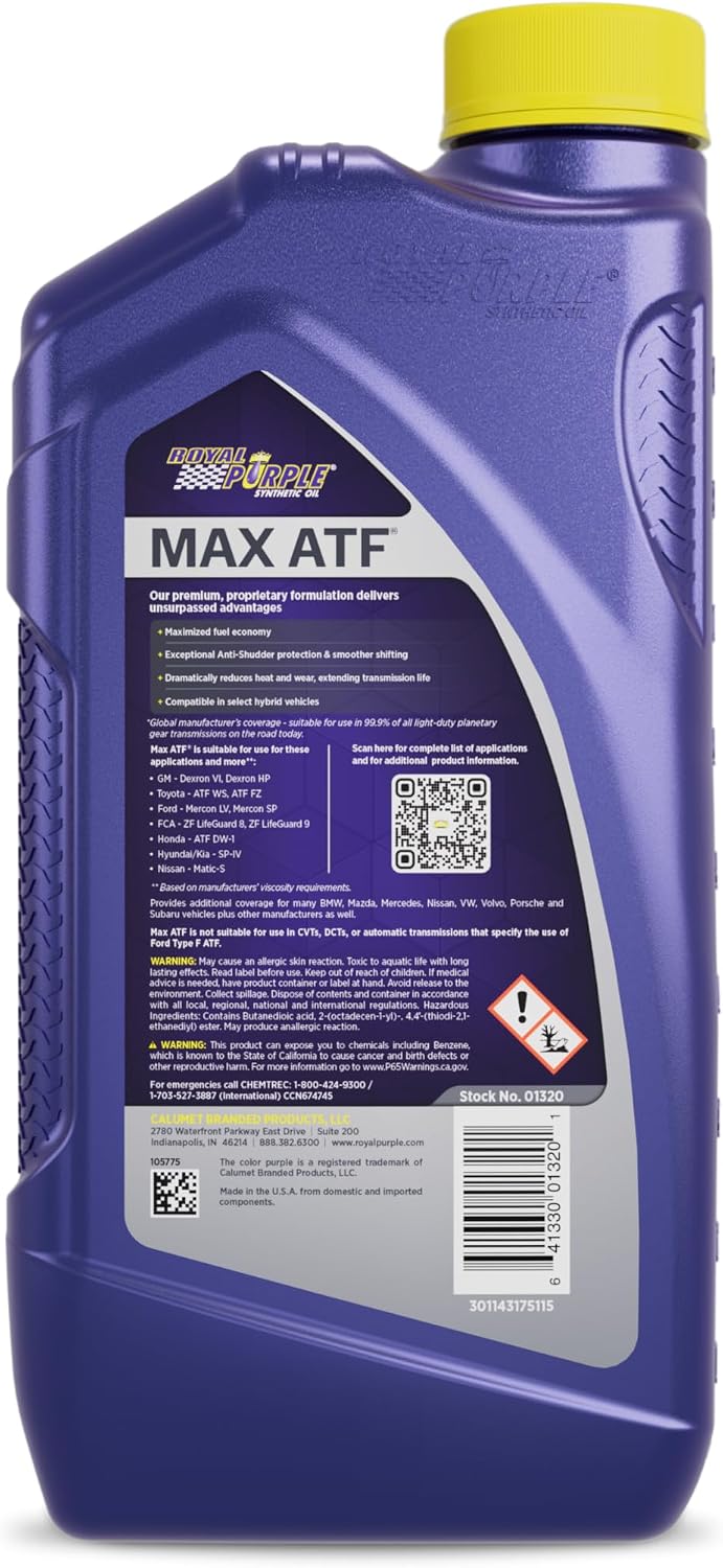 Royal Purple 06320-6PK Max ATF High Performance Synthetic Automatic Transmission Fluid - 1 qt. (Case of 6)