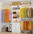Closet System with 3 Wood Drawers, 5-7.61FT Closet Organizer System with Cuttable Shelves for Walk in Closet with 3 Expandable Hanging Rods, Heavy