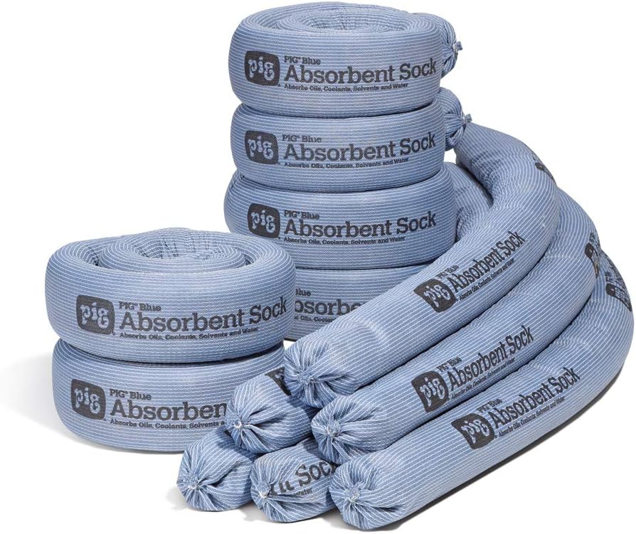 PIG Blue Oil Absorbent Sock - 12 per Package - 3" x 48" - Absorbs up to 95 oz per Sock - PIG238