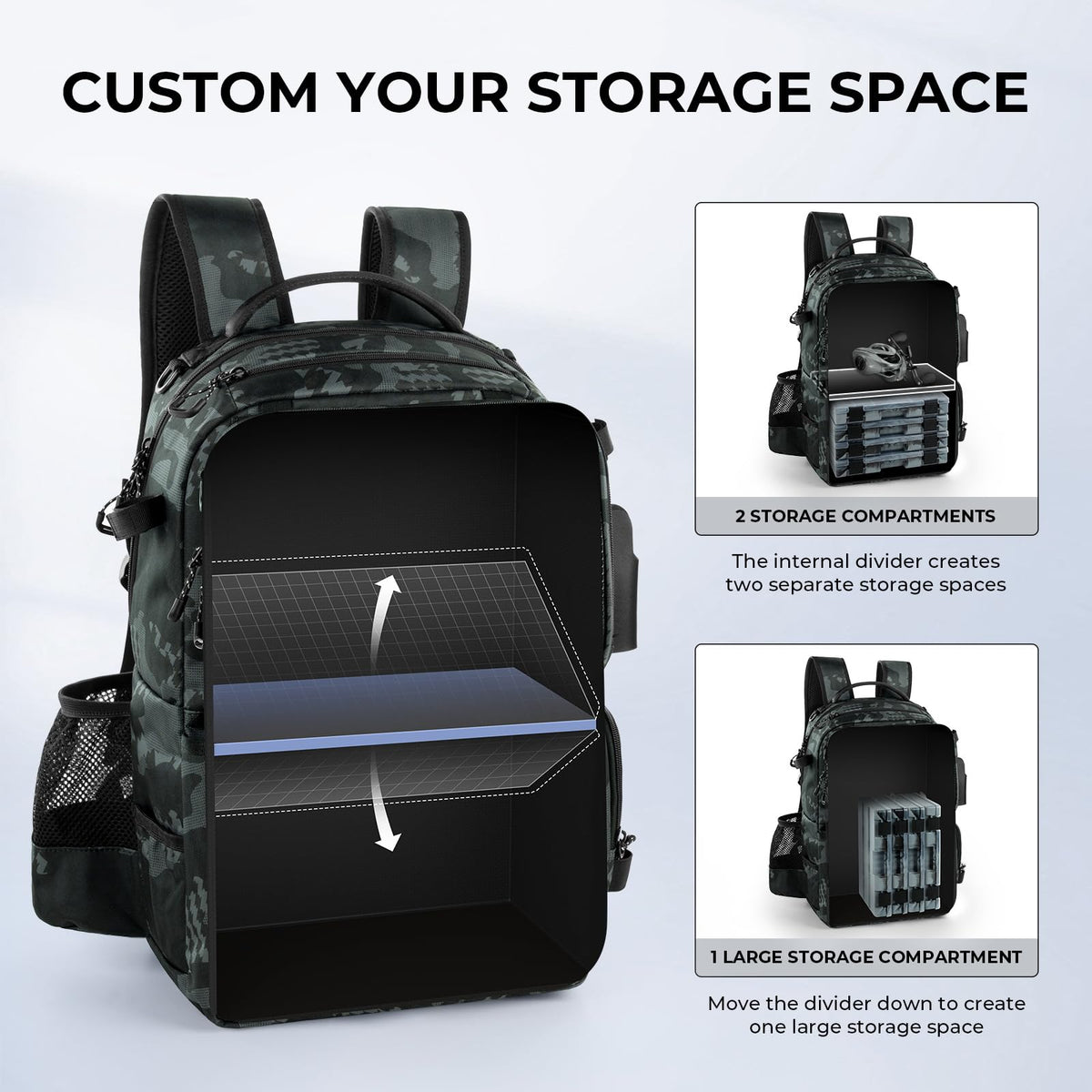 KastKing BaitSpace 50L Fishing Backpack with 4 Tackle Boxes, 2 Rod Holders