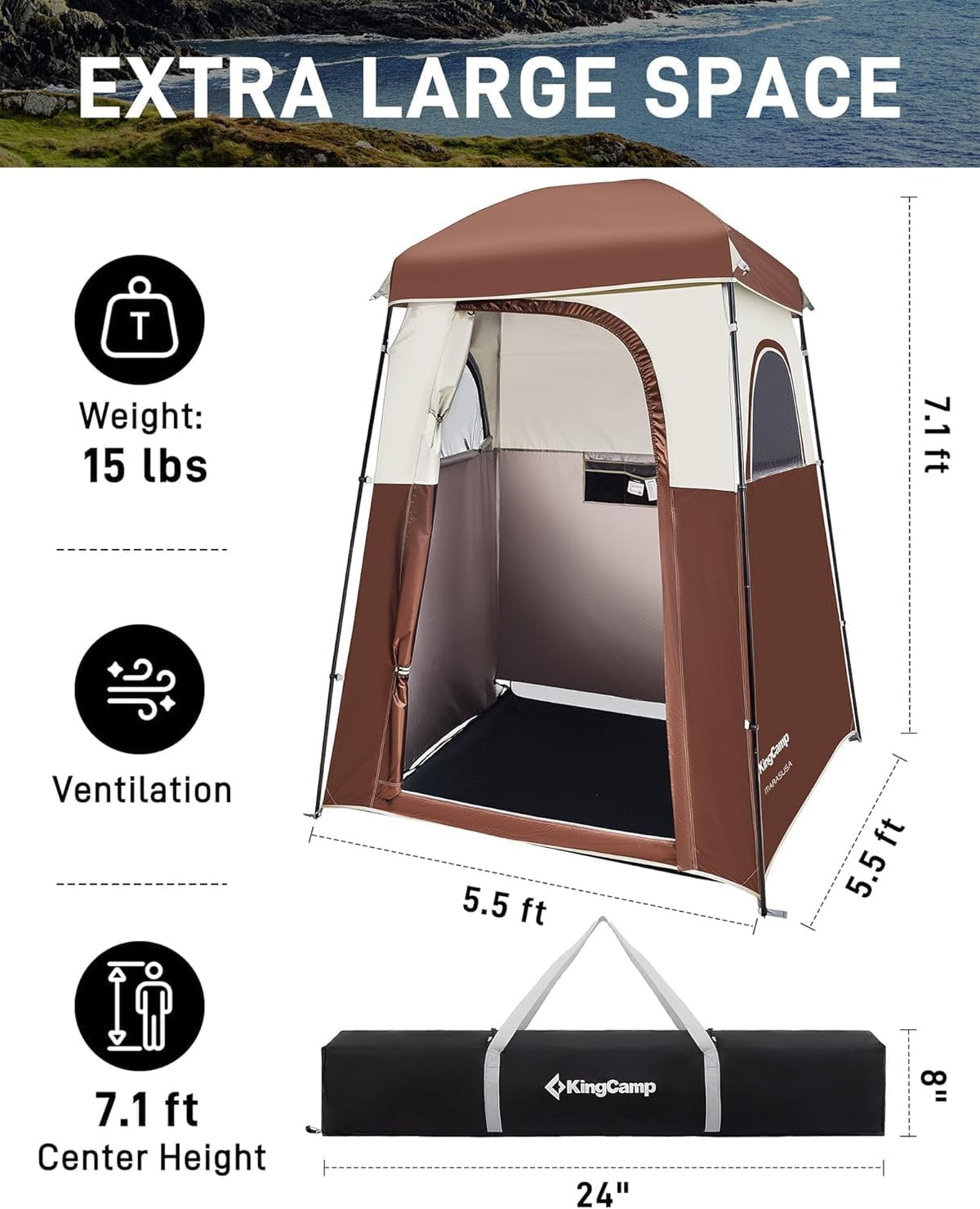 KingCamp Shower Tent, Portable Privacy Tent Outdoor Camping 1/2 Room Toilet Tents with Shower Bag & Dressing Room for Beach, Camping & Hiking