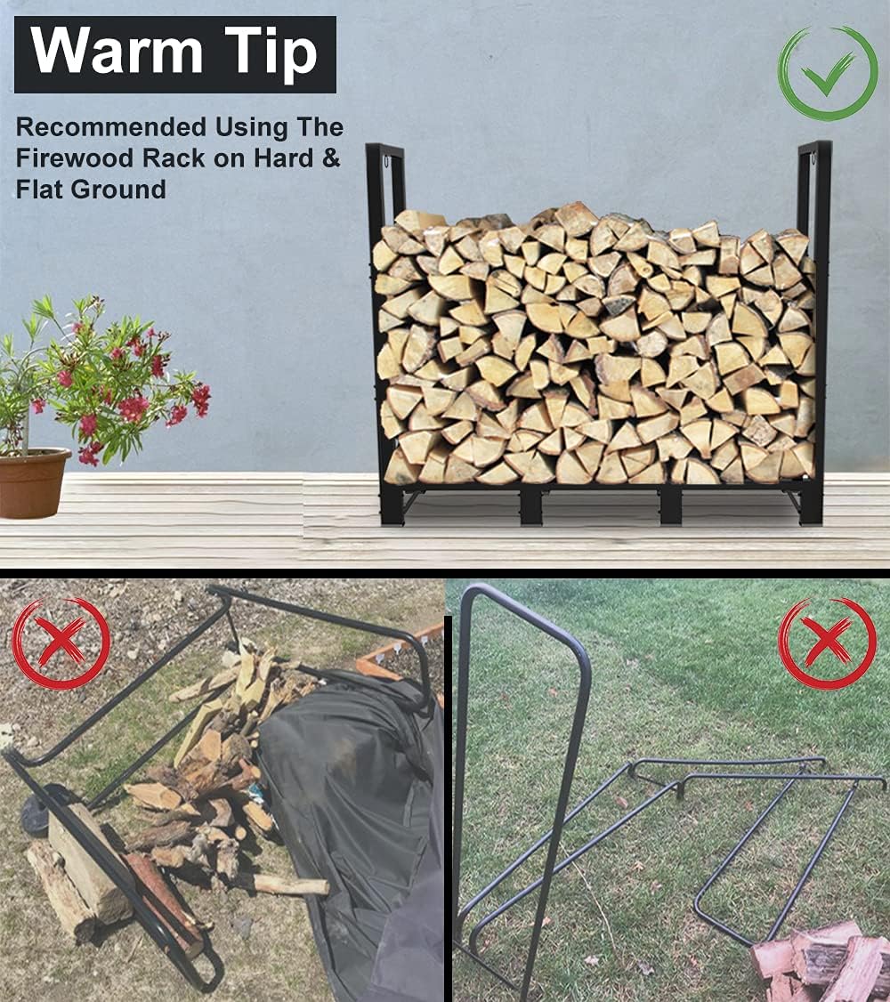 Koutemie Firewood Rack Outdoor 4 FT, Fire Wood Storage Racks for Fireplace